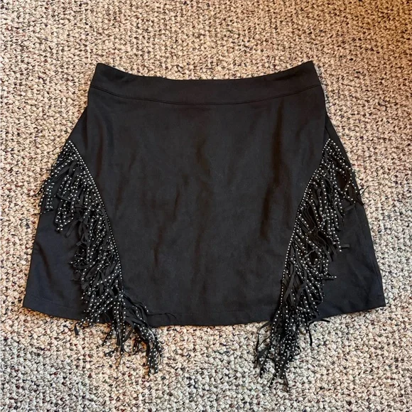 SHEIN CURVE Black Mini Skirt with Beaded Fringe - Picture 1 of 3